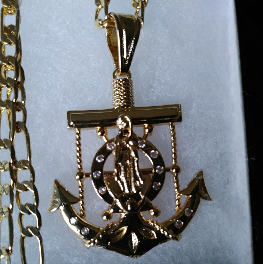 14k gold filled Virgin mary Anchor necklace